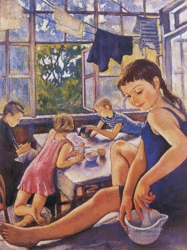ハリコフのテラスにて 1919年 子供 子供 Oil Paintings